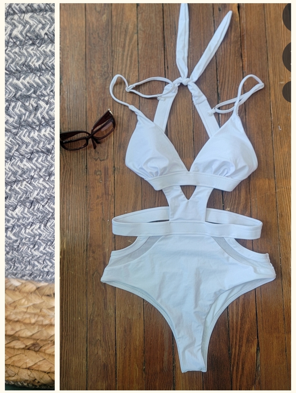 SHEIN White Cutout One-Piece Swimsuit with Tie-Strap